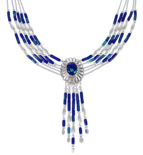 Hand Strung Genuine Liquid Silver Azurite Concho Necklace CN5A