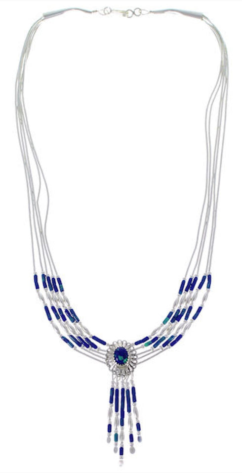 Hand Strung Genuine Liquid Silver Azurite Concho Necklace CN5A