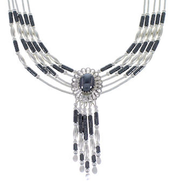 Hand Strung Genuine Liquid Silver Hematite Concho Necklace CN5H