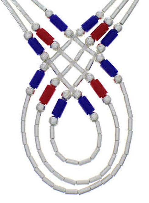 Hand Strung Liquid Basket Weave Lapis Coral Necklace Jewelry NS54566