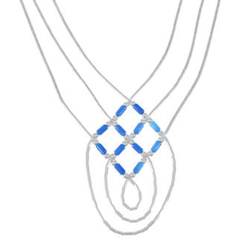 Denim Lapis & Liquid Sterling Silver Basket Weave Necklace LS45D