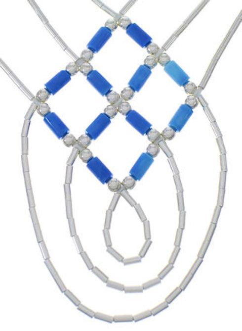 Denim Lapis & Liquid Sterling Silver Basket Weave Necklace LS45D