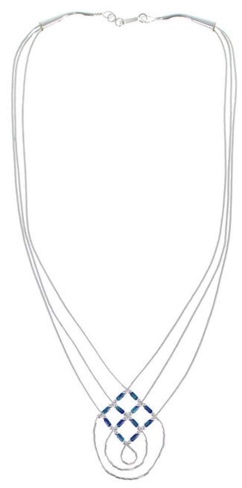 Hand Strung Liquid Silver & Azurite Basket Weave Necklace LS45A