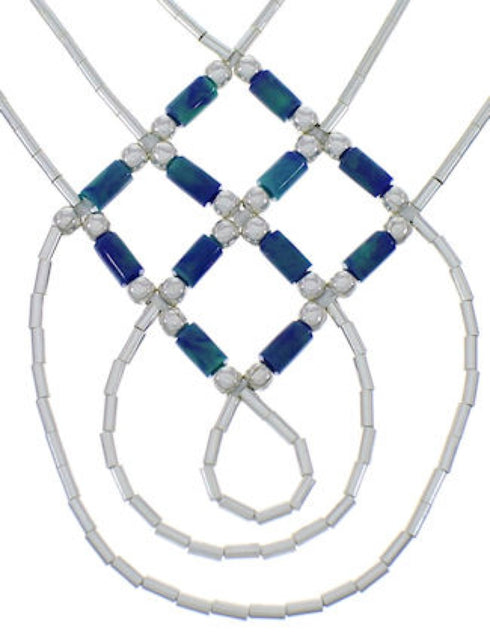 Hand Strung Liquid Silver & Azurite Basket Weave Necklace LS45A