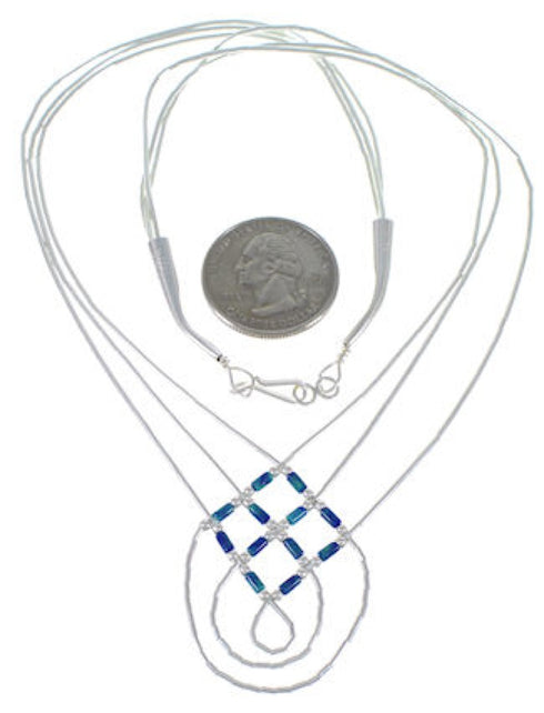 Hand Strung Liquid Silver & Azurite Basket Weave Necklace LS45A