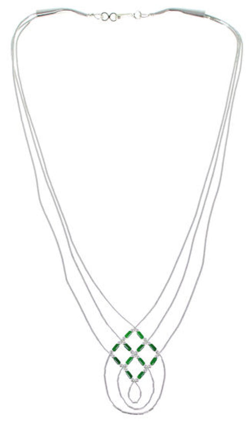 Malachite & Liquid Sterling Silver Basket Weave Necklace LS45M
