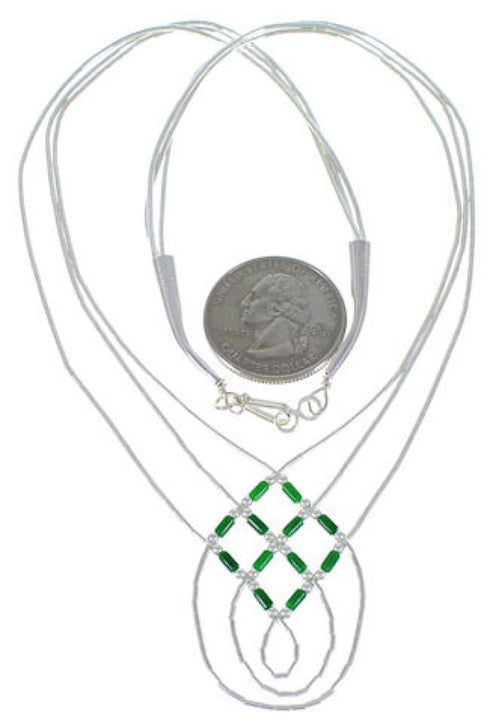 Malachite & Liquid Sterling Silver Basket Weave Necklace LS45M