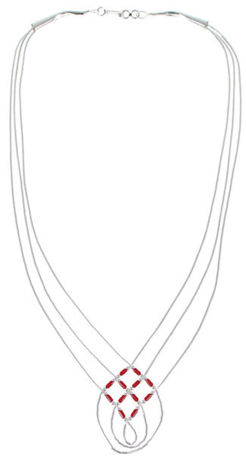 Hand Strung Coral And Liquid Sterling Silver Basket Weave Necklace LS45CR