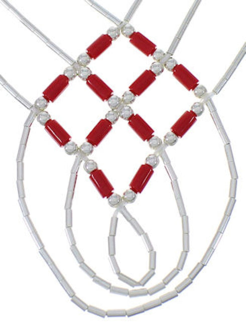 Hand Strung Coral & Liquid Silver Basket Weave Necklace Jewelry LS45C
