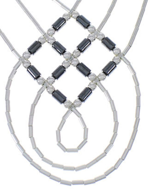 Hematite & Liquid Sterling Silver Basket Weave Necklace LS45H