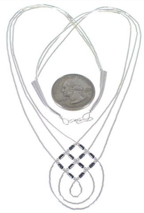Hematite & Liquid Sterling Silver Basket Weave Necklace LS45H