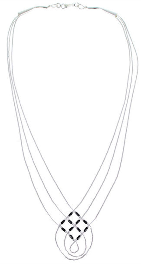 Onyx And Liquid Silver Basket Weave Necklace Jewelry LS45O
