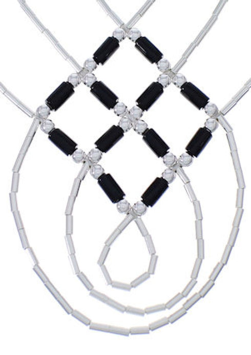 Onyx And Liquid Silver Basket Weave Necklace Jewelry LS45O