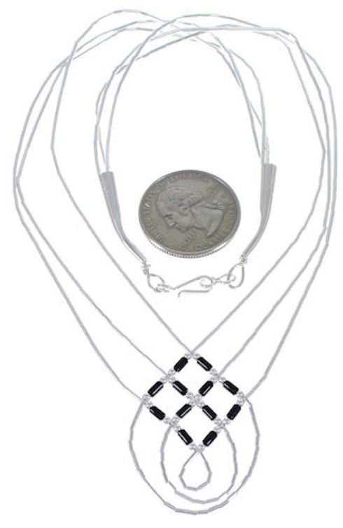 Onyx And Liquid Silver Basket Weave Necklace Jewelry LS45O