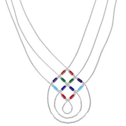 Multicolor & Genuine Liquid Silver Basket Weave Necklace LS45MC