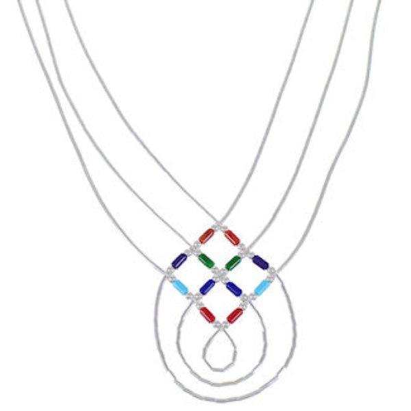 Multicolor & Genuine Liquid Silver Basket Weave Necklace LS45MC