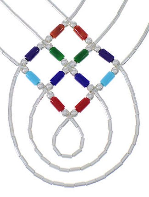 Multicolor & Genuine Liquid Silver Basket Weave Necklace LS45MC