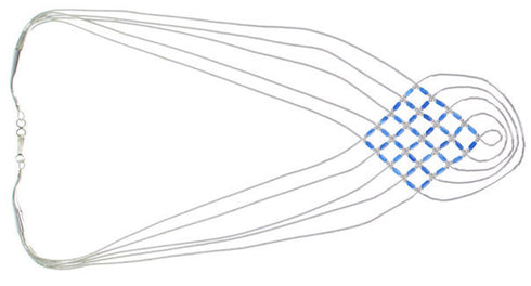 Hand Strung Denim Lapis & Liquid Silver Basket Weave Necklace LS46D