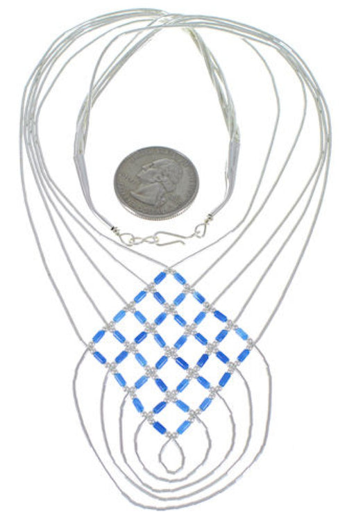 Hand Strung Denim Lapis & Liquid Silver Basket Weave Necklace LS46D