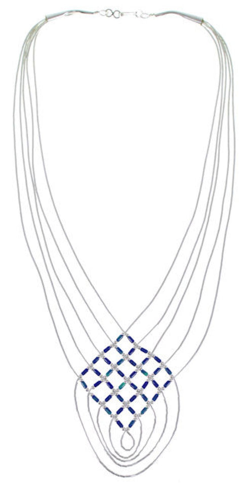 Hand Strung Liquid Silver & Azurite Basket Weave Necklace LS46A