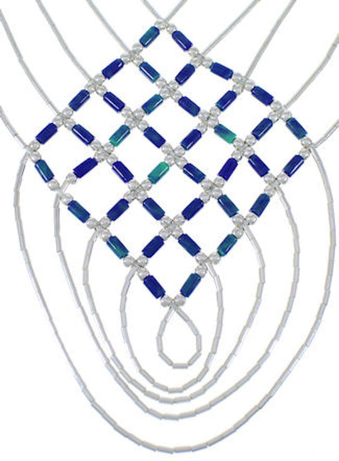 Hand Strung Liquid Silver & Azurite Basket Weave Necklace LS46A