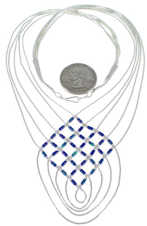 Hand Strung Liquid Silver & Azurite Basket Weave Necklace LS46A