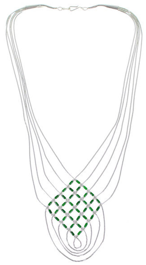 Hand Strung Malachite & Liquid Silver Basket Weave Necklace LS46M