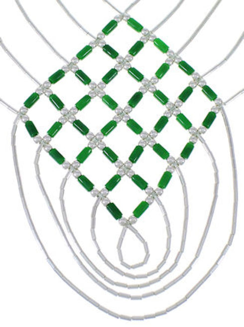 Hand Strung Malachite & Liquid Silver Basket Weave Necklace LS46M