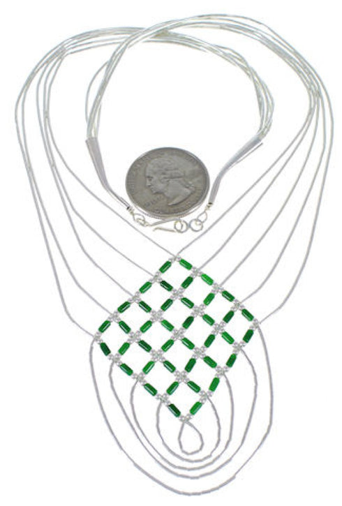 Hand Strung Malachite & Liquid Silver Basket Weave Necklace LS46M