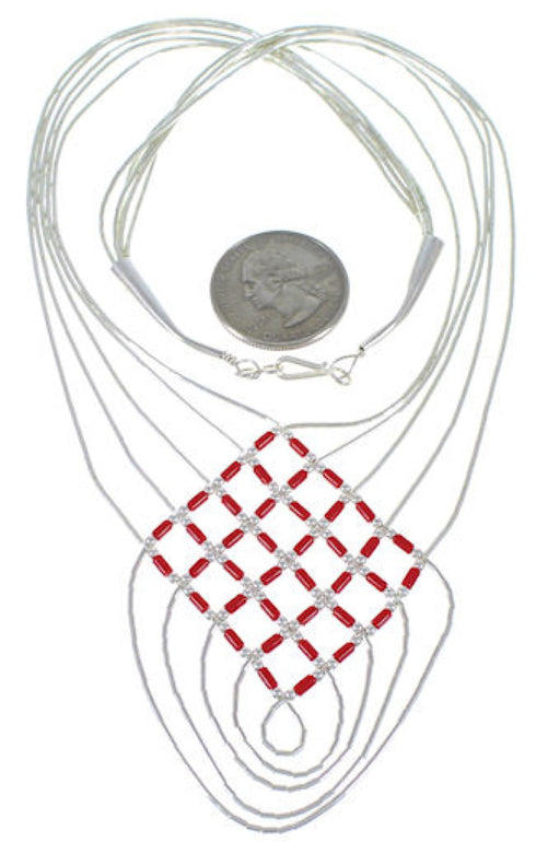 Hand Strung Liquid Sterling Silver And Coral Basket Weave Necklace LS46CR