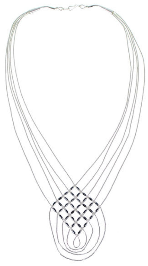 Hand Strung Hematite & Liquid Silver Basket Weave Necklace LS46H