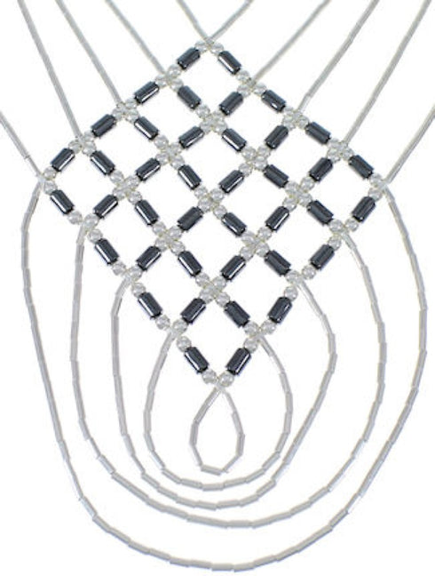 Hand Strung Hematite & Liquid Silver Basket Weave Necklace LS46H
