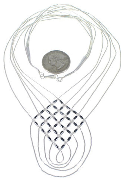 Hand Strung Hematite & Liquid Silver Basket Weave Necklace LS46H