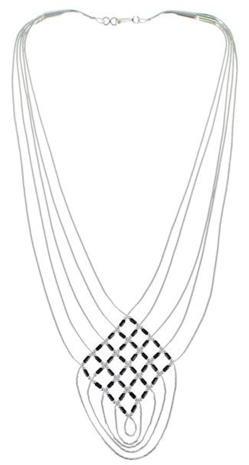 Hand Strung Onyx Liquid Silver Basket Weave Necklace Jewelry LS46X