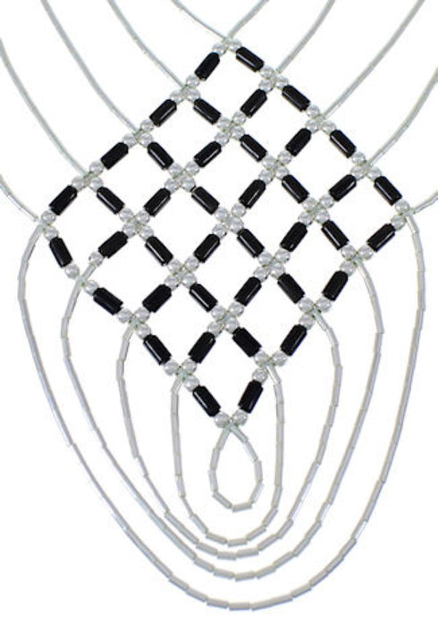 Hand Strung Onyx Liquid Silver Basket Weave Necklace Jewelry LS46X