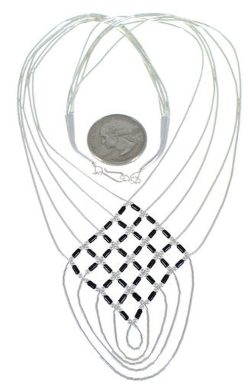 Hand Strung Onyx Liquid Silver Basket Weave Necklace Jewelry LS46X