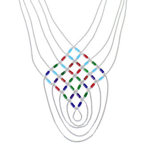 Multicolor & Liquid Sterling Silver Basket Weave Necklace LS46MC