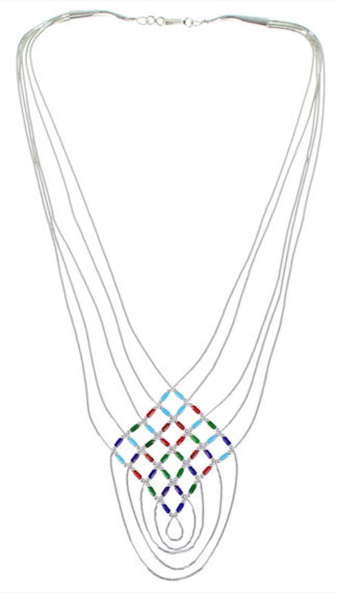 Multicolor & Liquid Sterling Silver Basket Weave Necklace LS46MC