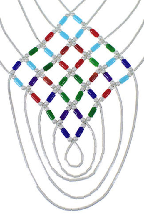 Multicolor & Liquid Sterling Silver Basket Weave Necklace LS46MC