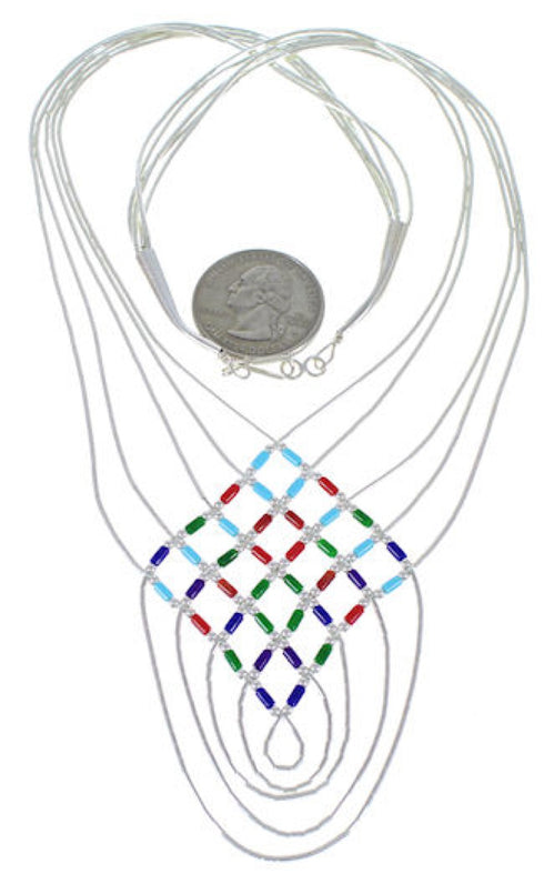 Multicolor & Liquid Sterling Silver Basket Weave Necklace LS46MC