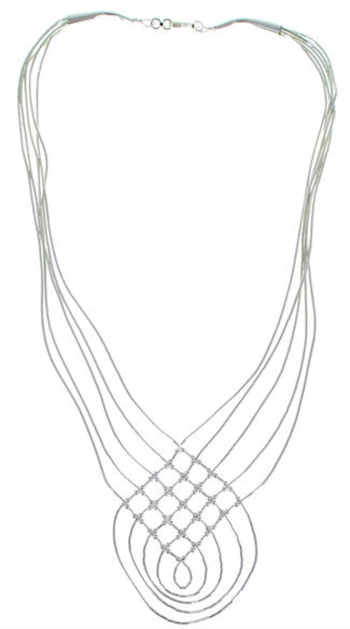 Hand Strung Genuine Liquid Sterling Silver Basket Weave Necklace LS46P