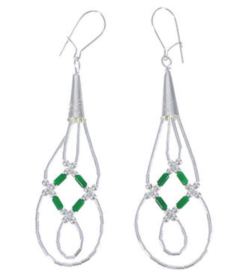 Genuine Liquid Silver & Malachite Basket Weave Earrings LS44M