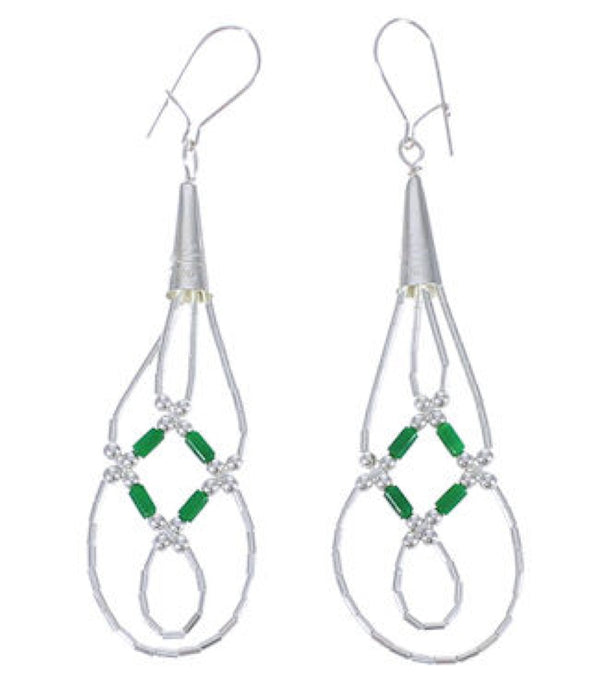 Genuine Liquid Silver & Malachite Basket Weave Earrings LS44M