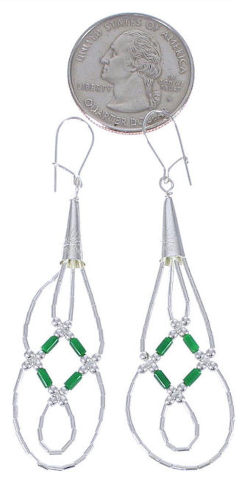 Genuine Liquid Silver & Malachite Basket Weave Earrings LS44M