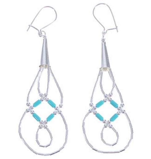 Liquid Silver Green Turquoise Basket Weave Earrings LS44GT