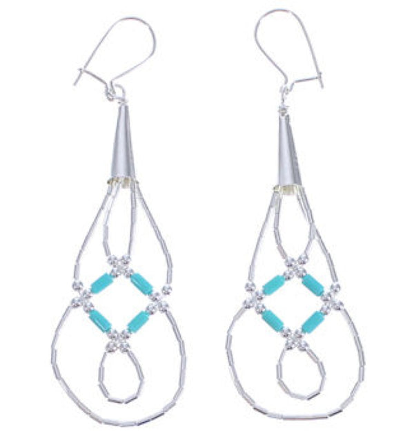 Liquid Silver Green Turquoise Basket Weave Earrings LS44GT