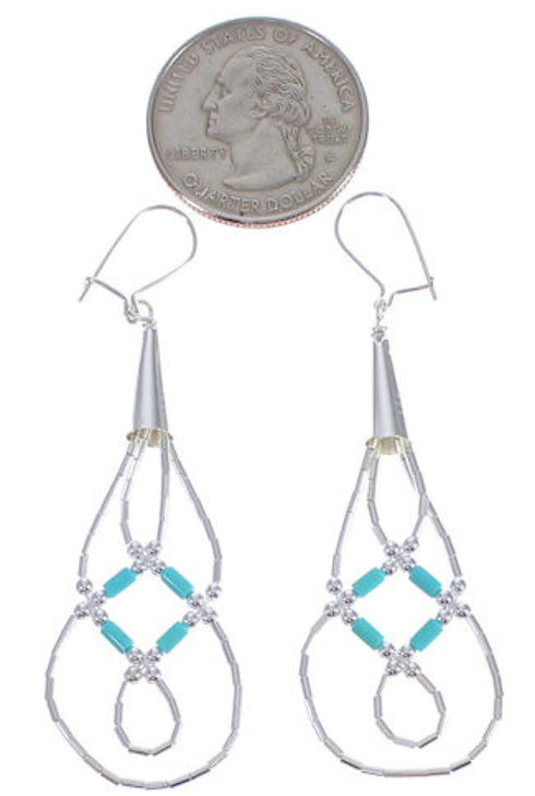 Liquid Silver Green Turquoise Basket Weave Earrings LS44GT
