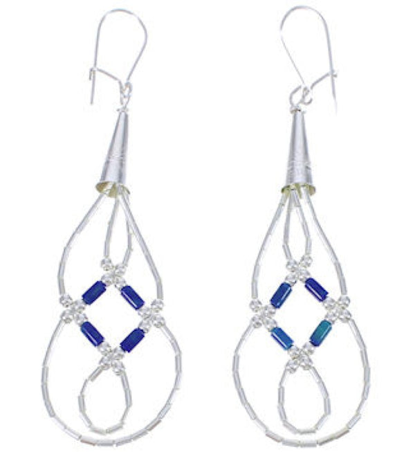 Hand Strung Liquid Sterling Silver Azurite Basket Weave Earrings LS44A