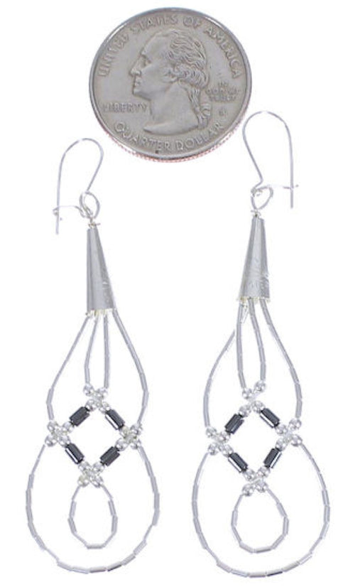 Hematite & Liquid Sterling Silver Basket Weave Earrings LS44H