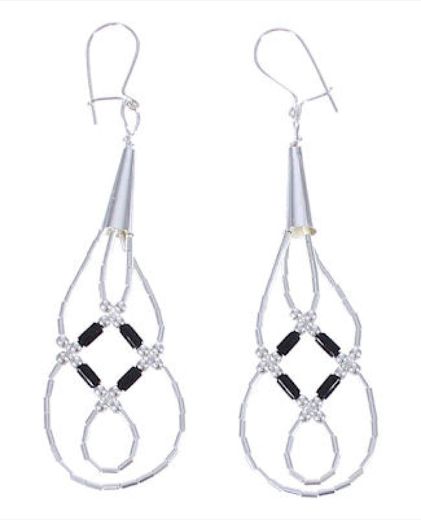 Beautiful Liquid Silver & Onyx Basket Weave Earrings LS44O